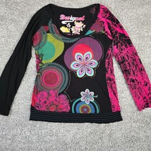 Desigual Shirt Womens Large Long Sleeve Pullover Flowers Smocked Hem - £27.88 GBP