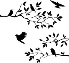 Picniva Black 20&#39;&#39; X 25&#39;&#39; Burnish Birds &amp; Blossoms Vinyl Wall Decal Art ... - £10.02 GBP