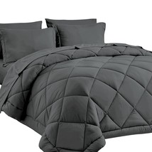 Queen Bed In A Bag 7-Pieces Comforter Sets With Comforter And Sheets Dark Grey A - £49.99 GBP