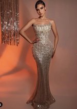 Elegant  Gown with Sequin Floral Embellishments Paris-Runway - £174.90 GBP