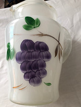 Hand Painted Depression Glass Pitcher 9 Inch Mint Grape Motif - £23.58 GBP
