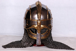 Medievale Halloween Costume Acciaio Viking Vendel Casco Con Maglia Metallica - £154.71 GBP