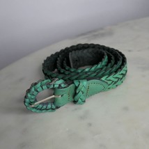 Vintage Green Braided Leather Women&#39;s Belt With Woven Buckle M/L 39&quot; Lon... - £15.88 GBP