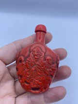 Vintage Dragon Parfum Snuff Bouteille Rouge Cinabre Sculpté Personnage R... - $64.26