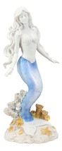 Ebros Capiz Blue &amp; White Ombre Tail Mermaid Standing By Sea Coral Reef Statue - £31.96 GBP