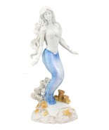 Ebros Capiz Blue &amp; White Ombre Tail Mermaid Standing By Sea Coral Reef S... - £31.87 GBP