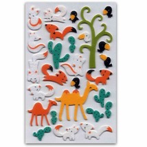 Cute Fox &amp; Camel Felt Stickers Sheet Animal Fuzzy Raised Scrapbook Sticker - £3.16 GBP