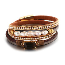 ALLYES Natural  Beads Braided Leather Bracelets for Women Bohemian Crystal Charm - £11.12 GBP