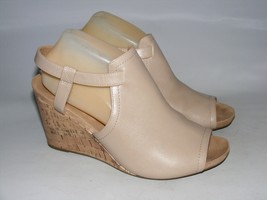 Life Stride Soft System Women 10 M Taupe Leather Open Toe 3.5&quot; Wedge Hee... - $22.39