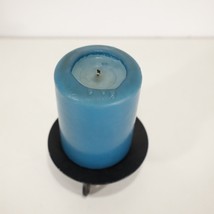 Vintage Blue Candle 3in x 4in with Black Metal Candle Holder Stand - £5.14 GBP