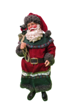 Vintage Santa Claus Resin Figurine With Cloth Suit 12&quot;T Carrying Sack W/... - $14.85