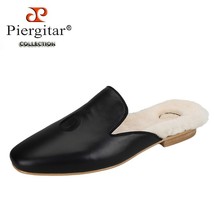 Winter New Arrial Black Genuine Leather Women Slippers Handmade Embroide... - £221.49 GBP
