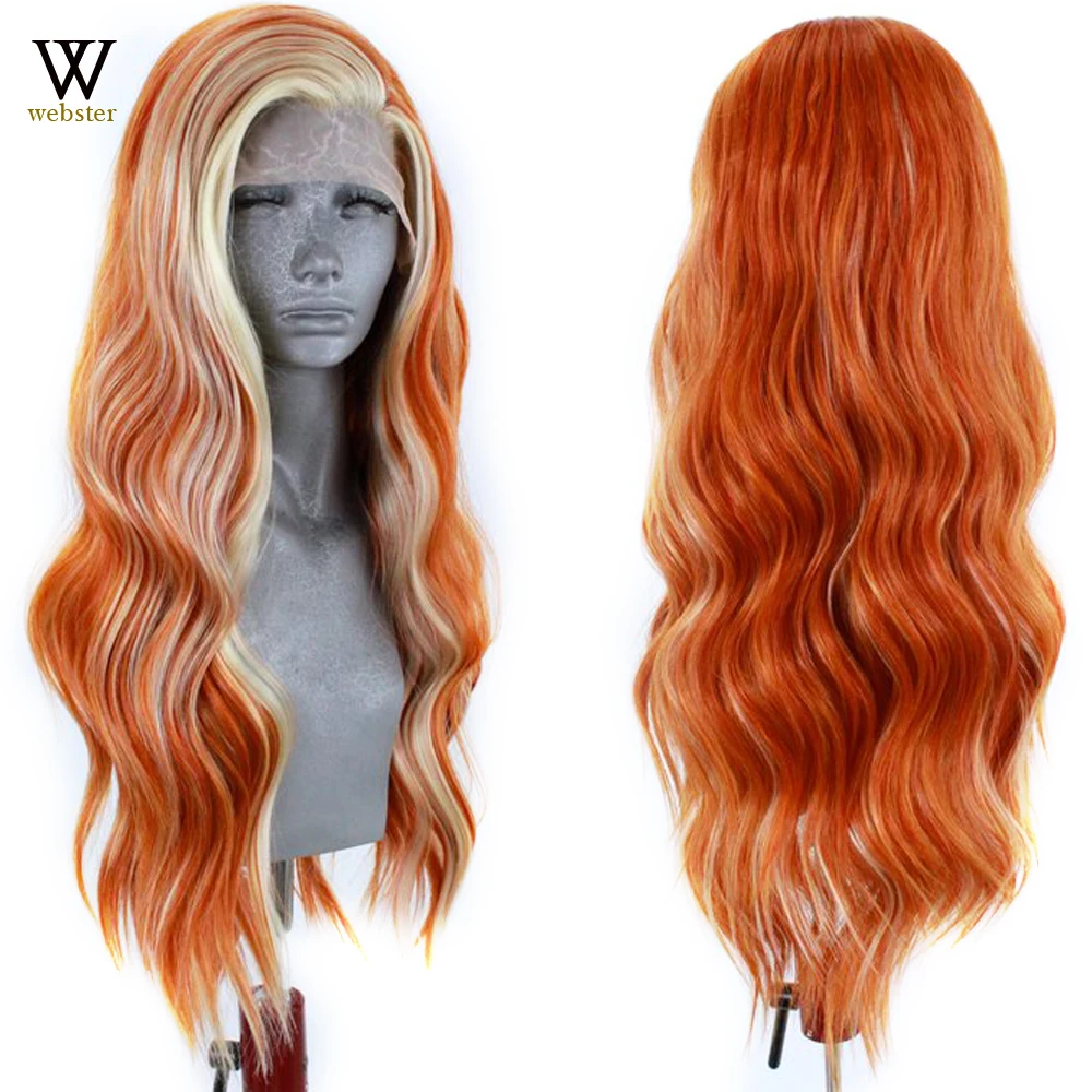 Websterwigs Orange Color Lace Front Wig for Women Synthetic Lace Wigs Side Part - £40.77 GBP+