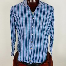 Thomas Dean Purple Green Check Plaid Stripe Flip Cuff Men&#39;s XL Long Slee... - $26.99