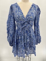 Amanda Uprichard Long Sleeve Mini Dress Sz S Blue White Floral Ramie - $98.00