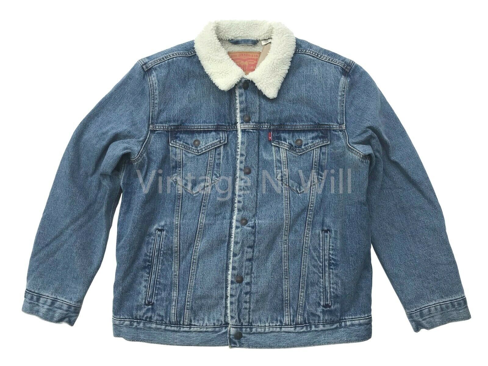 Levis Red Tab Mens XL Blue Youngstown Classic Sherpa Denim Jean Trucker ... - $66.49