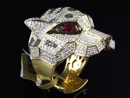 14K Yellow Gold Finish Mens Custom Sim Diamond Panther Statement Pinky  - £112.45 GBP