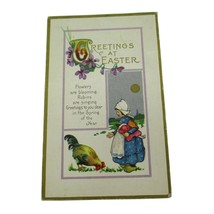 Antique GREETINGS AT EASTER Postcard Vintage Post Card Dutch Girl Rooste... - £4.31 GBP