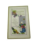 Antique GREETINGS AT EASTER Postcard Vintage Post Card Dutch Girl Rooste... - $5.49