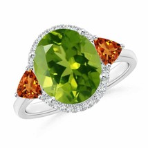 ANGARA Oval Peridot &amp; Trillion Citrine Cocktail Ring for Women in 14K Solid Gold - £2,035.00 GBP
