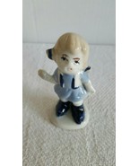 Vintage Ceramic Porcelain Blue and White Figurine Little Girl Waving Goo... - $6.76 CAD