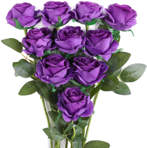 10 PCS Artificial Roses Flowers Realistic Blossom Party Decoration Purple NEW - £17.72 GBP