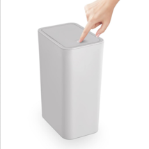 Slim compact trash can with lid 2.6 Gallon / 10L light gray for any room - £15.98 GBP