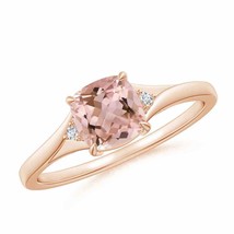 ANGARA Split Shank Cushion Morganite Solitaire Ring for Women in 14K Solid Gold - £546.04 GBP