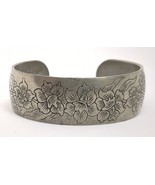 Leonard Pewter Cuff Bangle Bracelet Engraved Jonquil Flower Vintage Bolivia - $11.35