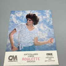 Vintage Patterns Columbia Minerva Roulette Knit 1980s Soft Collared V Neck Sweat - £7.62 GBP