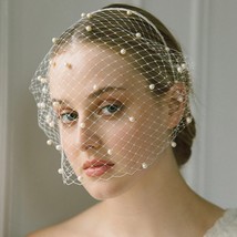 Pearl Birdcage Veil, Bridal Headband, Wedding Pearl Tiara, Party Pearl Mask - $18.99