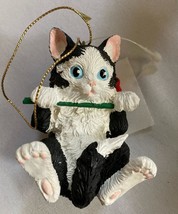 Black and White Hanging Kitty Cat Christmas Vintage Ornament 3&quot; - £3.15 GBP