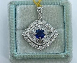 2Ct Round Simulated Sapphire Evil Eye Pendant 14K White Gold Plated Free Chain - £123.55 GBP