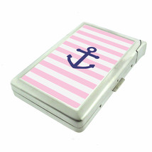 Anchor Pink Stripes Em1 Cigarette Case with Built in Lighter Metal Wallet - $19.75