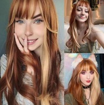 MSMYRNS Ginger Brown Synthetic Wig With Bangs Blonde 613 Highlights Mixed... - £14.88 GBP