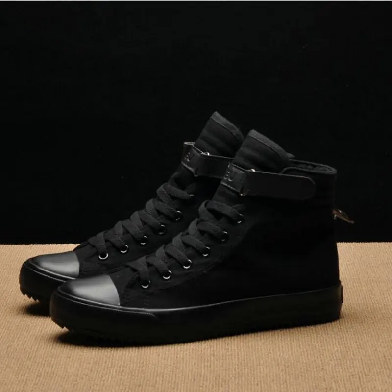 Fashion New Men Light Breathable Canvas Casual All Black white Red High top Soli - £41.29 GBP