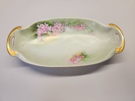 Hand Painted Porcelain Candy Relish Celery Dish Pink Floral Lusterware - £8.78 GBP