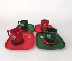 Vintage Tupperware Christmas Stacking Plates Mugs Lids Set 4 Snowflake Dove - £19.40 GBP