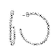 Trendy Linked Spheres Sterling Silver 35mm Bead Open Hoop Earrings - £22.09 GBP
