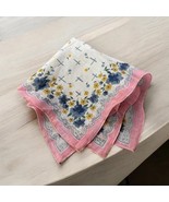 Vintage Hankerchief  Blue Pink Yellow Flowers Floral Pocket Scarf Hanky 12&quot; - €10,91 EUR