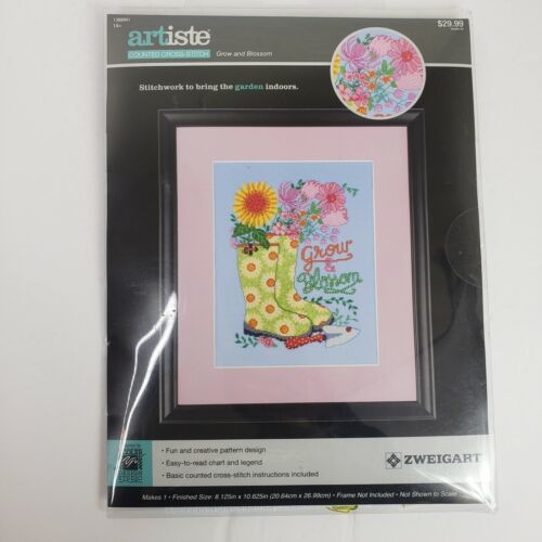 Zweigart Artiste Counted Cross Stitch Kit Grow And Blossom Flowers Boots Spade - £12.62 GBP