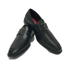 Bolano Men&#39;s Black Loafers Faux Snake Print Decorated Buckle Walsh Sizes... - £42.95 GBP