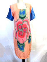 Mosswear Silk Dress short sleeve Art to wear colorful Flower womens size... - £31.96 GBP