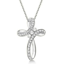 0.92CT Cut Real Moissanite Swirl Cross Pendant Necklace in 14K White Gold Plated - £59.09 GBP