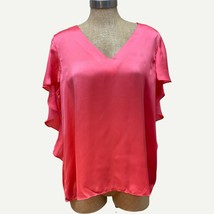 Ruby Ribbon Pink Satin Ruffle Sleeve V-Neck Blouse Large NWOT - £6.67 GBP