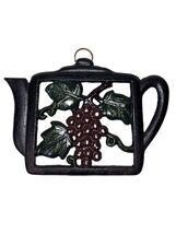 Vintage Cast Iron Teapot Grapes Vine Display Footed Trivet Wall Hanging ... - $20.00