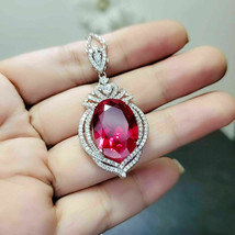 3Ct Oval Cut CZ Ruby Beautiful Pendant 14K White Gold Plated 18&quot;Free Chain - £125.86 GBP