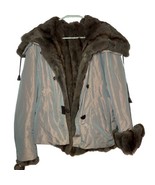 2 In 1 Iridescent Womens Coat Real Rabbit Fur Removable Vest Coat XL L G... - $175.50