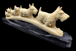 Vintage Terrier Dog Japan Figurine 7&quot; Arch Family Plastic / Wood Asian - $24.54 CAD