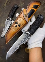 Handmade VG10 Damascus Fixed Blade Hunting Knife Survival Hammered Pattern Wood - £110.90 GBP